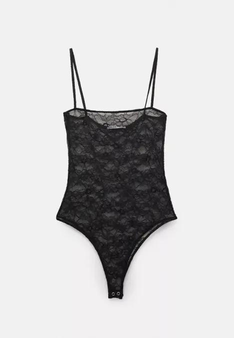 Body din Dantelă Neagră cu Bretele Subtiri, Engros